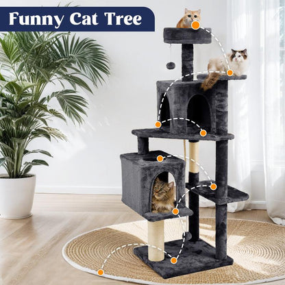 Kiaser™ | 58" Tall Cat Tree Tower – Multi-Level Condo with Scratching Posts & Hanging Toy