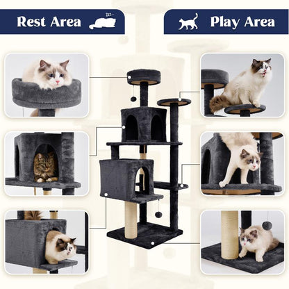 Kiaser™ | 58" Tall Cat Tree Tower – Multi-Level Condo with Scratching Posts & Hanging Toy