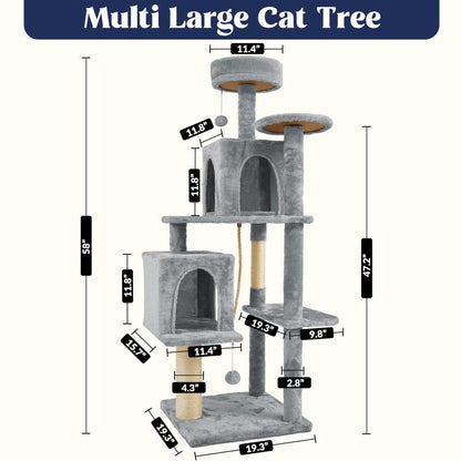 Kiaser™ | 58" Tall Cat Tree Tower – Multi-Level Condo with Scratching Posts & Hanging Toy