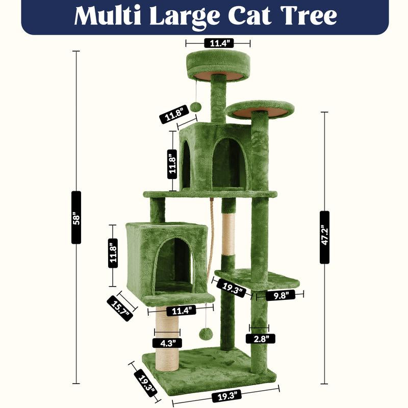 Kiaser™ | 58" Tall Cat Tree Tower – Multi-Level Condo with Scratching Posts & Hanging Toy