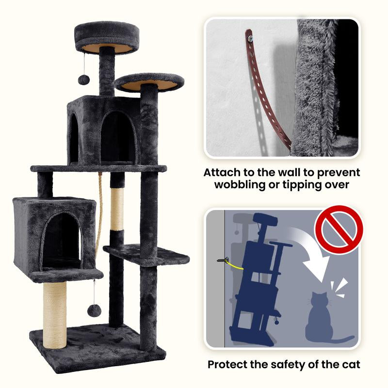 Kiaser™ | 58" Tall Cat Tree Tower – Multi-Level Condo with Scratching Posts & Hanging Toy