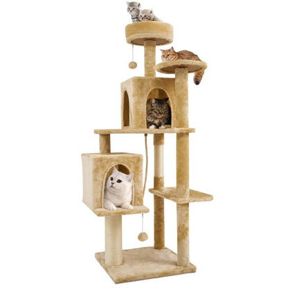 Kiaser™ | 58" Tall Cat Tree Tower – Multi-Level Condo with Scratching Posts & Hanging Toy