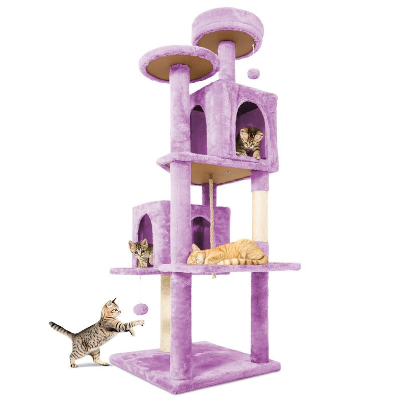 Kiaser™ | 58" Tall Cat Tree Tower – Multi-Level Condo with Scratching Posts & Hanging Toy