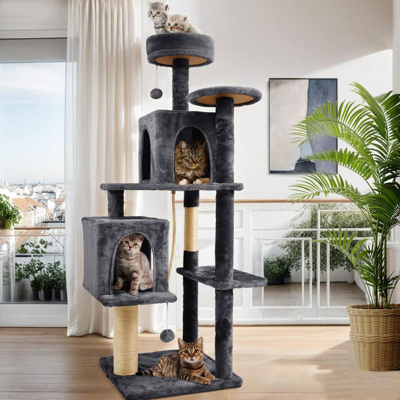 Kiaser™ | 58" Tall Cat Tree Tower – Multi-Level Condo with Scratching Posts & Hanging Toy