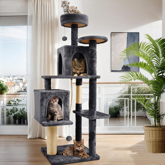 Kiaser™ | 58" Tall Cat Tree Tower – Multi-Level Condo with Scratching Posts & Hanging Toy