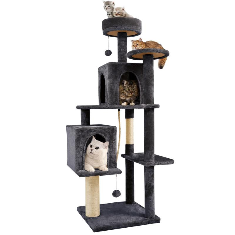 Kiaser™ | 58" Tall Cat Tree Tower – Multi-Level Condo with Scratching Posts & Hanging Toy