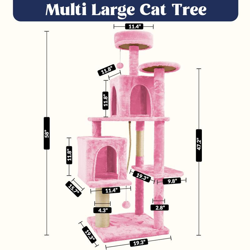 Kiaser™ | 58" Tall Cat Tree Tower – Multi-Level Condo with Scratching Posts & Hanging Toy