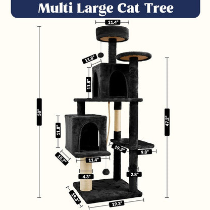 Kiaser™ | 58" Tall Cat Tree Tower – Multi-Level Condo with Scratching Posts & Hanging Toy