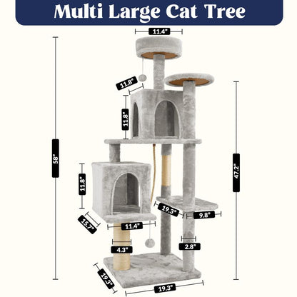 Kiaser™ | 58" Tall Cat Tree Tower – Multi-Level Condo with Scratching Posts & Hanging Toy